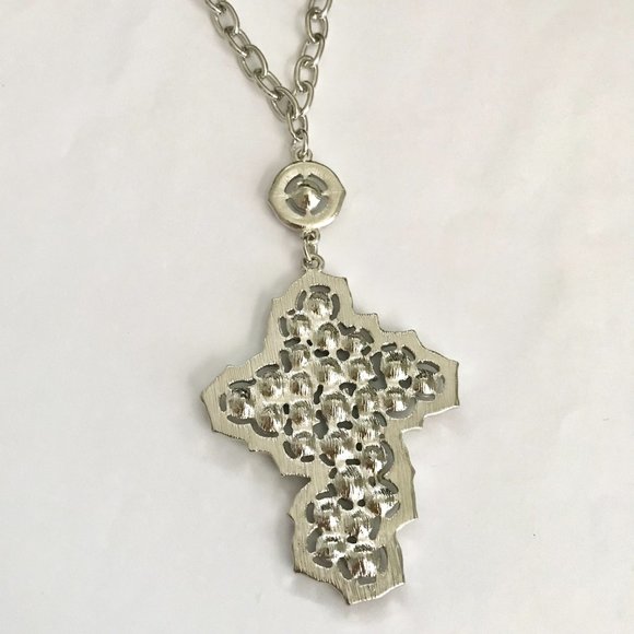 Celtic Cross Necklace Green Crystals Simulated Emeralds Silver Rhodium Plated - Picture 8 of 11